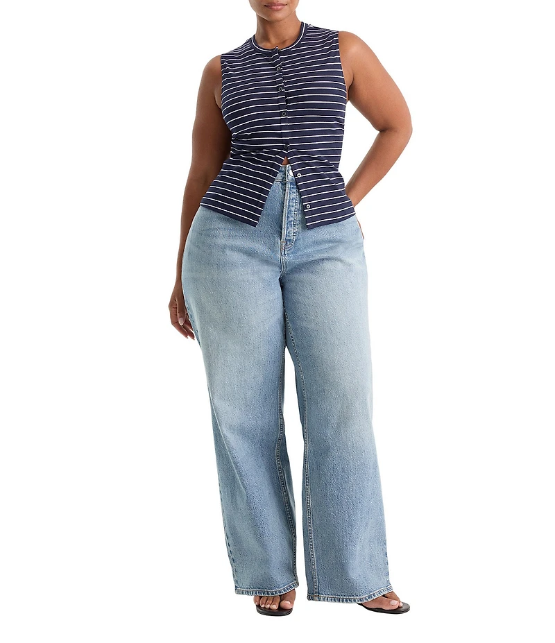 Good American Plus Size The Rib Splay Stripe Print Crew Neck Sleeveless Top