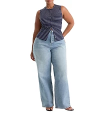 Good American Plus Size The Rib Splay Stripe Print Crew Neck Sleeveless Top