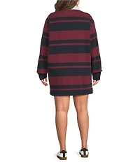 Good American Plus Size The Rugby Stripe Collared Long Sleeve Mini Shirt Dress