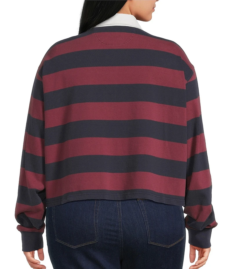 Good American Plus Size The Rugby Stripe Collared Long Sleeve Polo Shirt