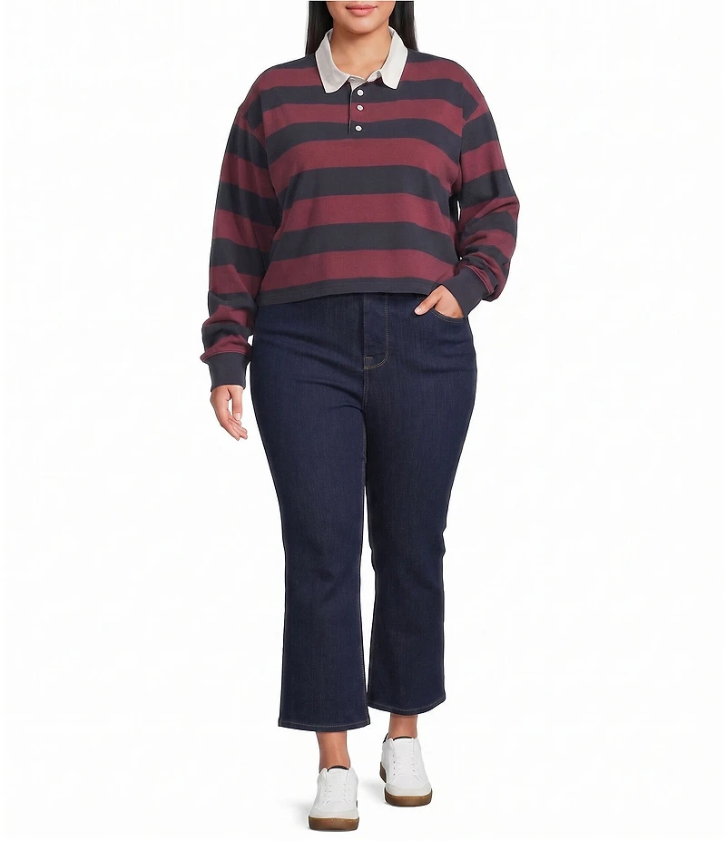 Good American Plus Size The Rugby Stripe Collared Long Sleeve Polo Shirt