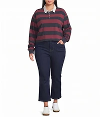 Good American Plus Size The Rugby Stripe Collared Long Sleeve Polo Shirt