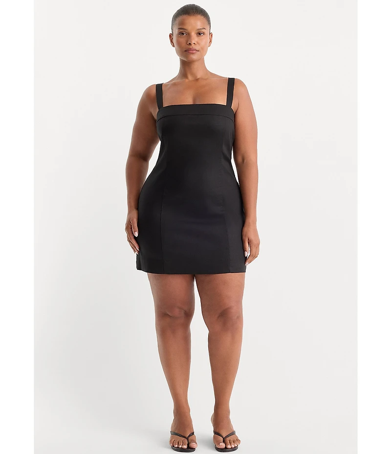 Good American Plus Size The Structured Square Neck Sleeveless Mini Dress