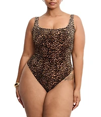 Good American Plus Size Velvet Leopard Print Modern Square Neck Sleeveless Tank Bodysuit