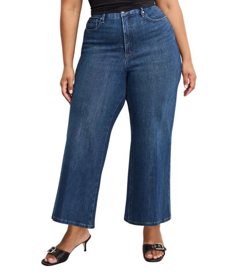 Good American Plus Soft Tech Good Waist High Rise Palazzo Cropped Jeans