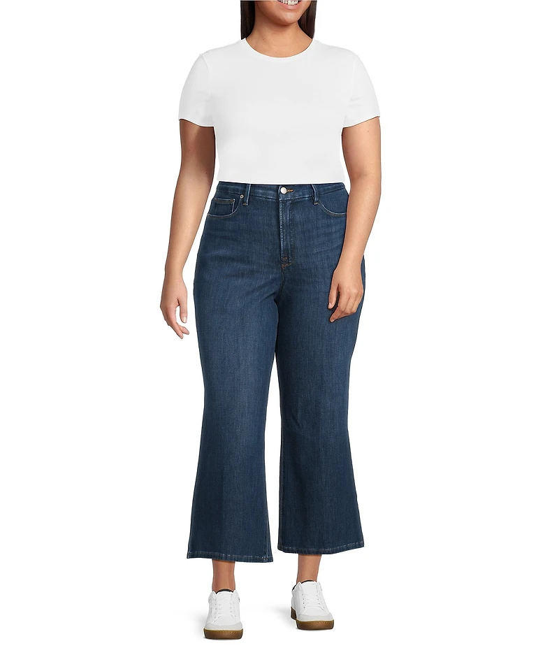 Good American Plus Soft Tech Good Waist High Rise Palazzo Cropped Jeans