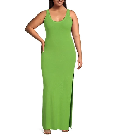 Good American Plus Stretch Rib Knit V Neck Sleeveless Maxi Dress