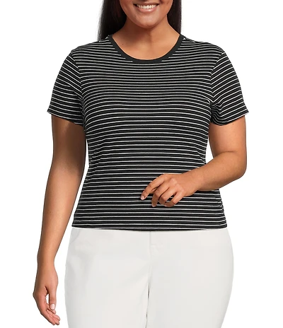 Good American Plus Size Super Stretch Stipe Crew Neck Short Sleeve Baby Tee