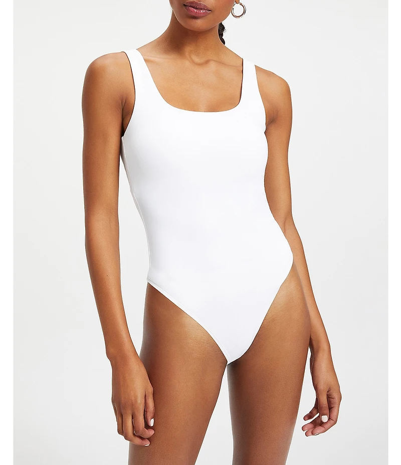 Good American Scuba Knit Modern Square Neck Sleeveless Wide Strap Tank Bodysuit