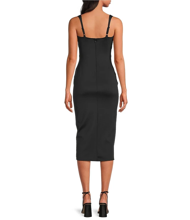 knee length dresses for ladies Sweetheart Scuba Peek-a-Boo Midi Dress with Rhinestones