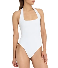 Good American Sculpting Halter Square Neck Sleeveless Scuba Bodysuit