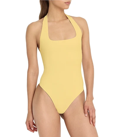 Good American Sculpting Halter Square Neck Sleeveless Scuba Bodysuit