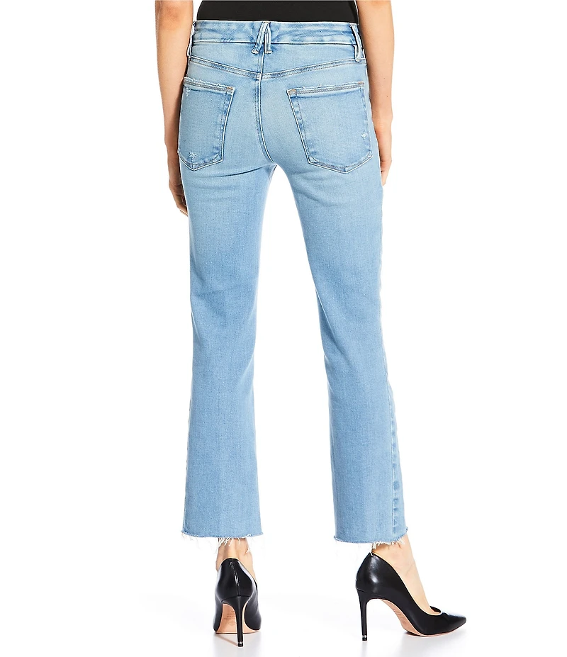Good American Soft Tech Good Legs Mid Rise Straight Leg Raw Hem Jeans