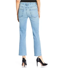 Good American Soft Tech Good Legs Mid Rise Straight Leg Raw Hem Jeans