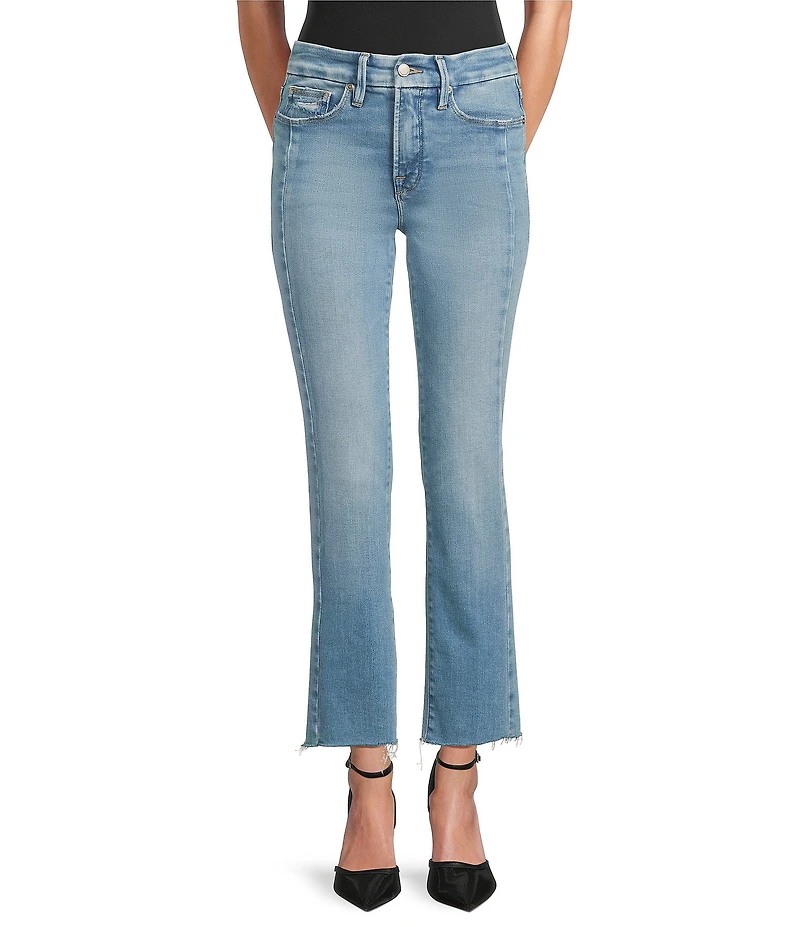 Good American Soft Tech Good Legs Mid Rise Straight Leg Raw Hem Jeans