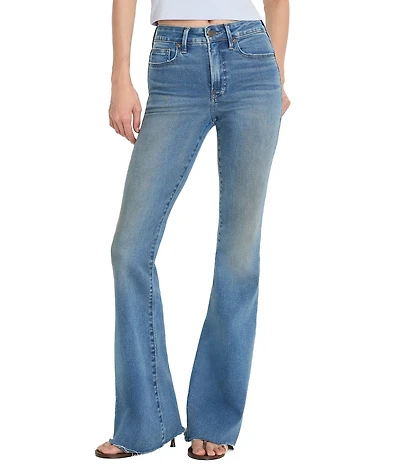 Good American Soft Tech Mid Rise Good Legs Flare Denim Jeans