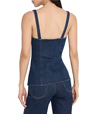 Good American Square Neck Sleeveless Button Front Coordinating Denim Top