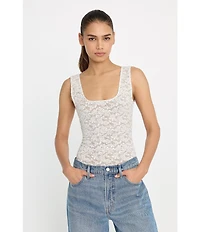 Good American Stretch Lace Scoop Neck Sleeveless Bodysuit