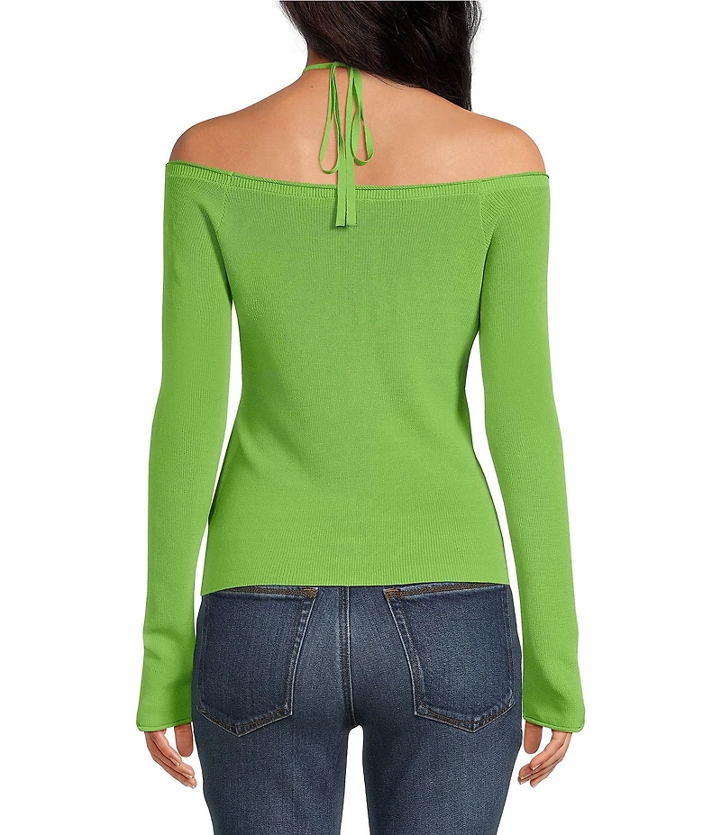 Good American Stretch Rib Knit Off-The-Shoulder Long Sleeve Top