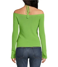 Good American Stretch Rib Knit Off-The-Shoulder Long Sleeve Top