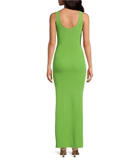 Good American Stretch Rib Knit V-Neck Sleeveless Maxi Dress