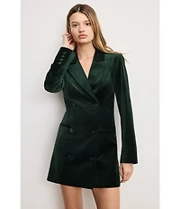 Good American Stretch Velvet Exec Double Breasted Mini Blazer Dress