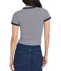 Good American Stripped Super Stretch Knit Crew Neck Short Sleeve Baby Ringer Tee