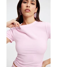 Good American Super Stretch Crew Neck Short Sleeve Baby Tee