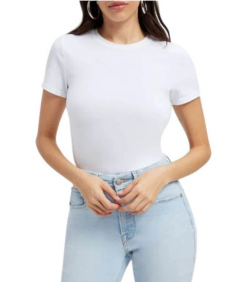 Good American Super Stretch Crew Neck Short Sleeve Baby Tee