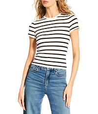 Good American Super Stretch Crew Neck Short Sleeve Stripe Baby Tee