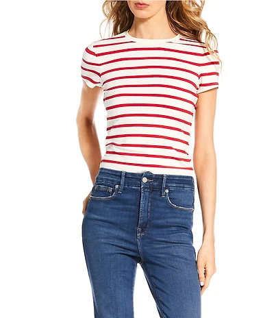 Good American Super Stretch Crew Neck Short Sleeve Stripe Baby Tee