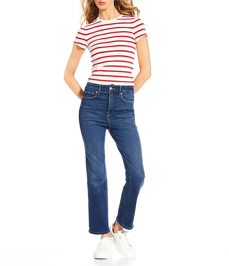 Good American Super Stretch Crew Neck Short Sleeve Stripe Baby Tee