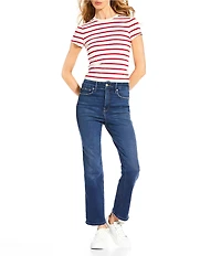Good American Super Stretch Crew Neck Short Sleeve Stripe Baby Tee