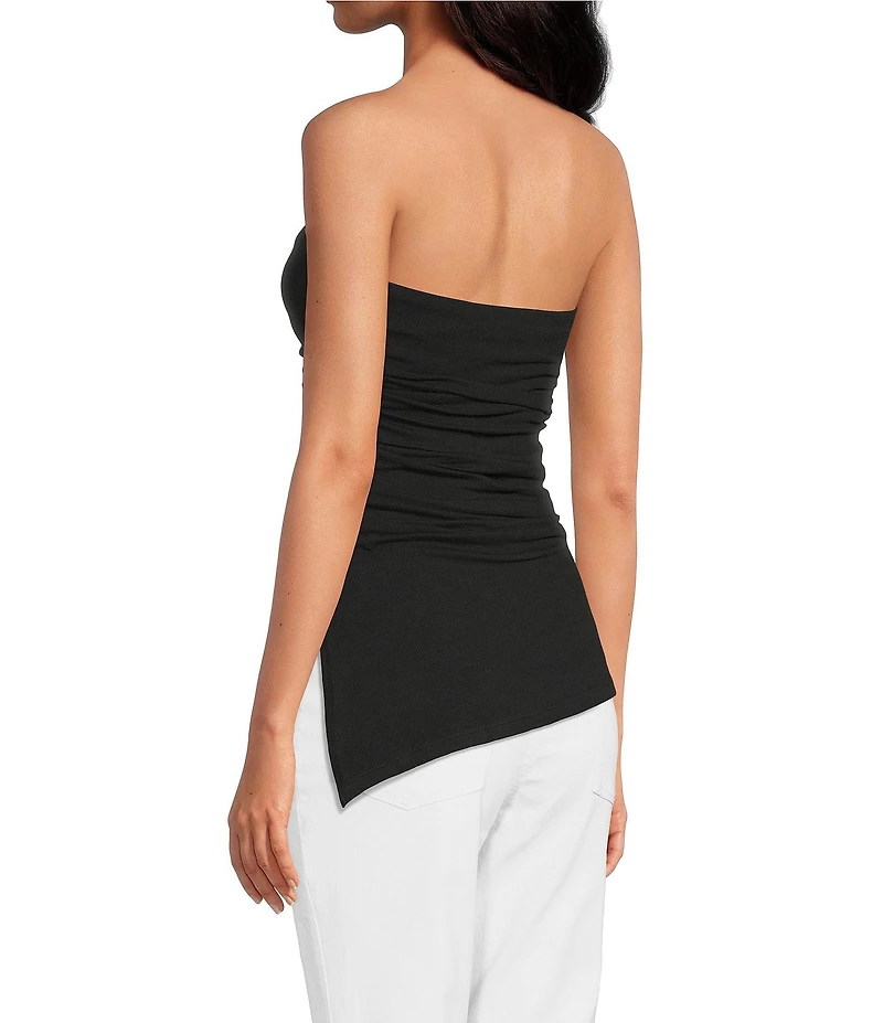 Good American Super Stretch Jersey Strapless Asymmetrical Hem Tube Top