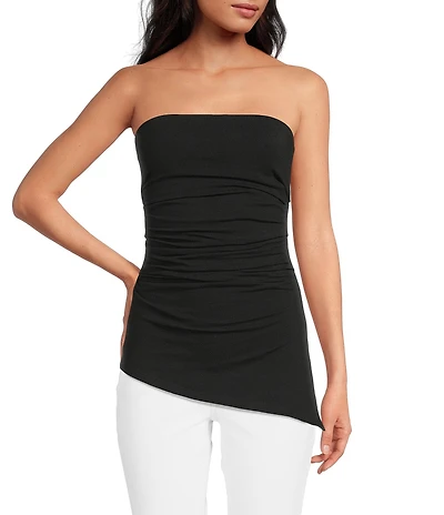 Good American Super Stretch Jersey Strapless Asymmetrical Hem Tube Top