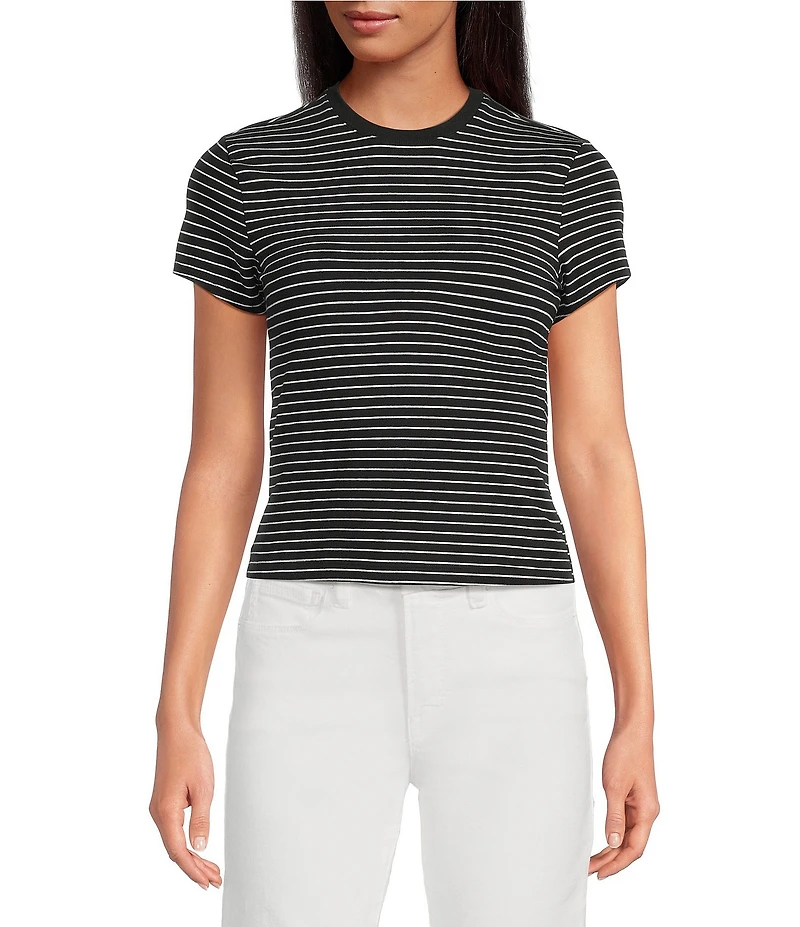Good American Super Stretch Stripe Crew Neck Short Sleeve Baby Tee