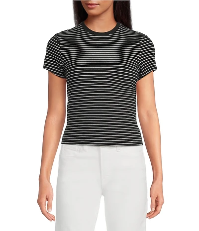 Good American Super Stretch Stripe Crew Neck Short Sleeve Baby Tee