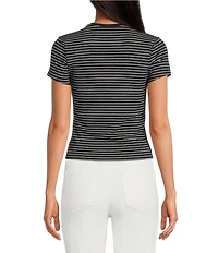 Good American Super Stretch Stripe Crew Neck Short Sleeve Baby Tee