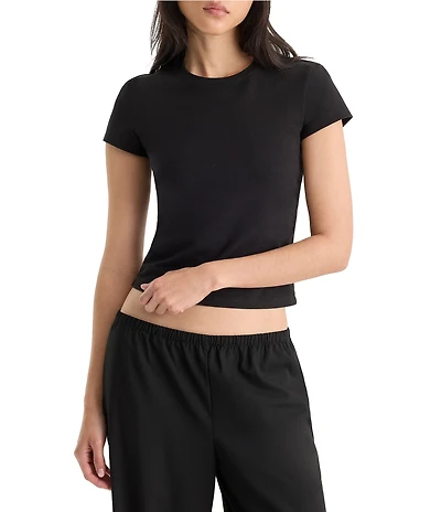 Good American The Cap Sleeve Crew Neck Cropped Tee