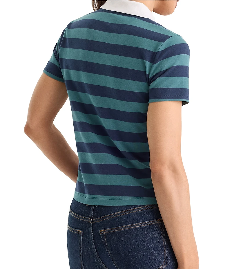 Good American The Easy Striped Collared Neck Short Sleeve Polo Tee
