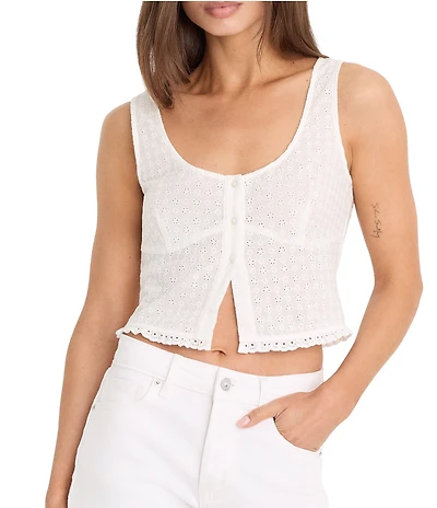 Good American The Eyelet Scoop Neck Sleeveless Button Front Top