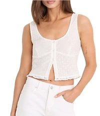 Good American The Eyelet Scoop Neck Sleeveless Button Front Top