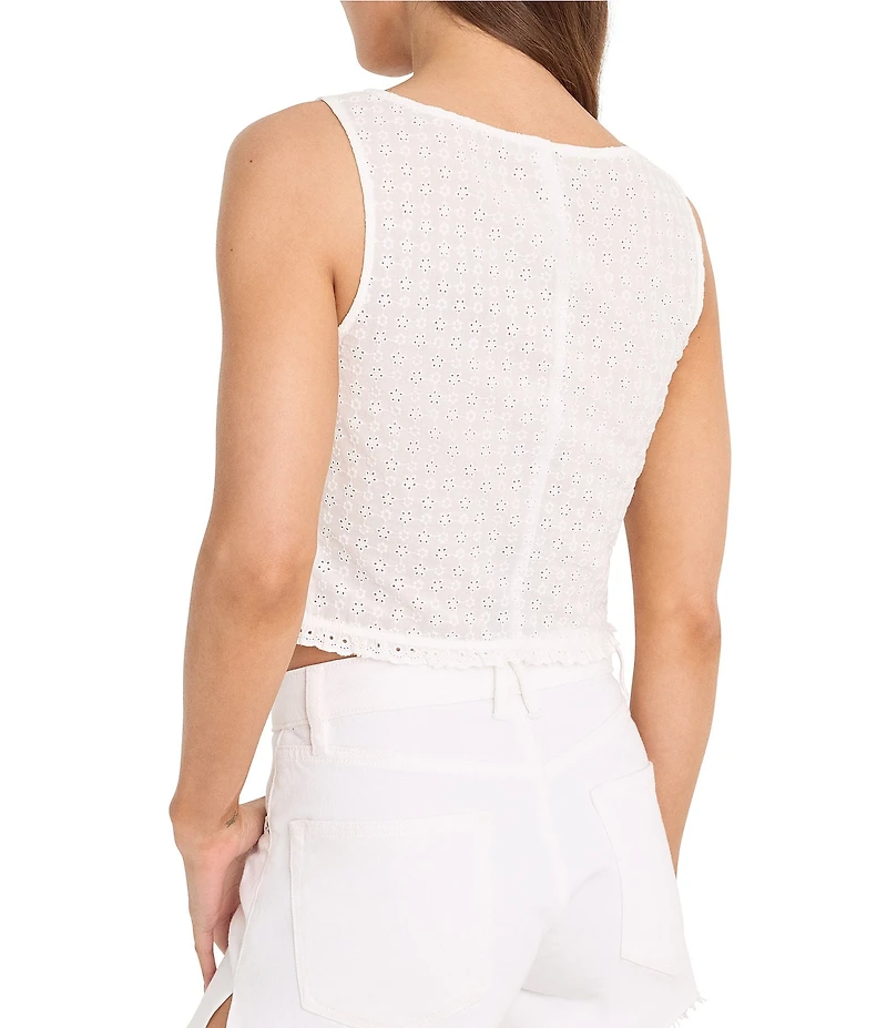 Good American The Eyelet Scoop Neck Sleeveless Button Front Top