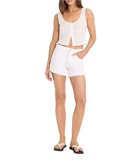 Good American The Eyelet Scoop Neck Sleeveless Button Front Top