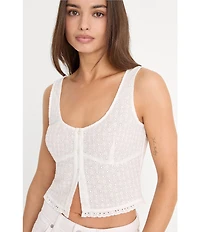 Good American The Eyelet Scoop Neck Sleeveless Button Front Top