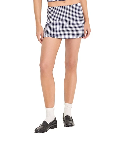Good American The Keepsake Gingham Print Coordinating Knit Mini Skort