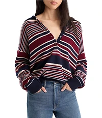 Good American The Oversized Rugby Stripe Collared Long Sleeve Sweater