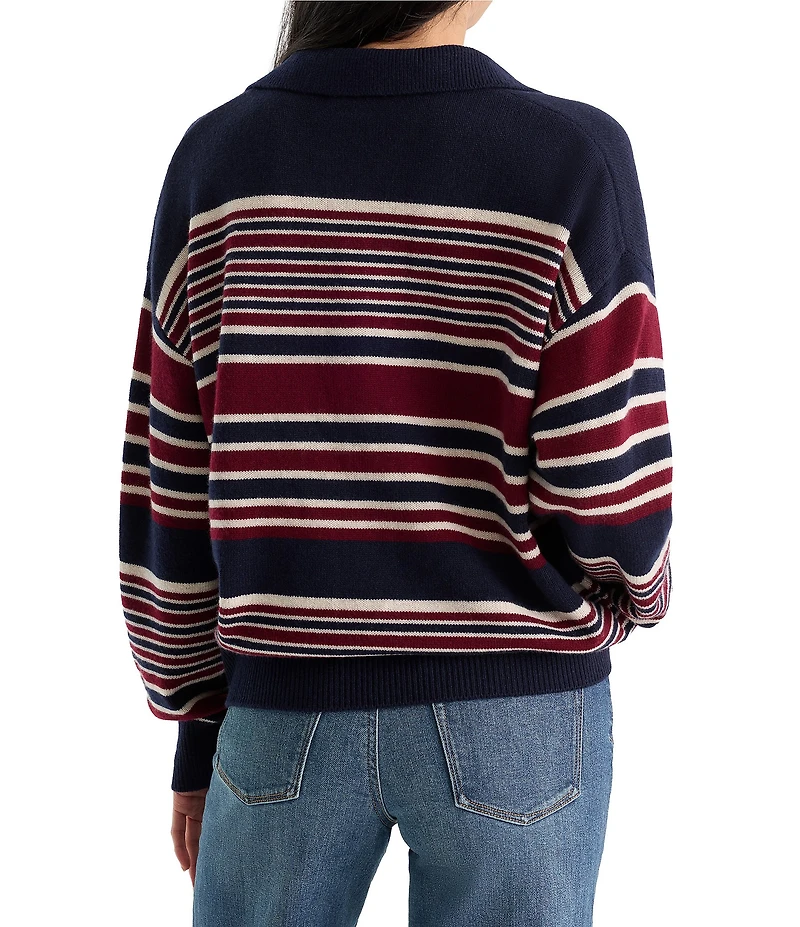 Good American The Oversized Rugby Stripe Collared Long Sleeve Sweater