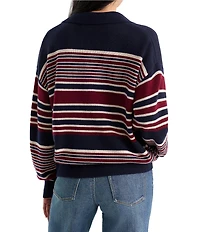 Good American The Oversized Rugby Stripe Collared Long Sleeve Sweater