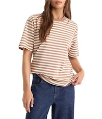 Good American The Oversized Striped Crew Neck Short Sleeve Tee